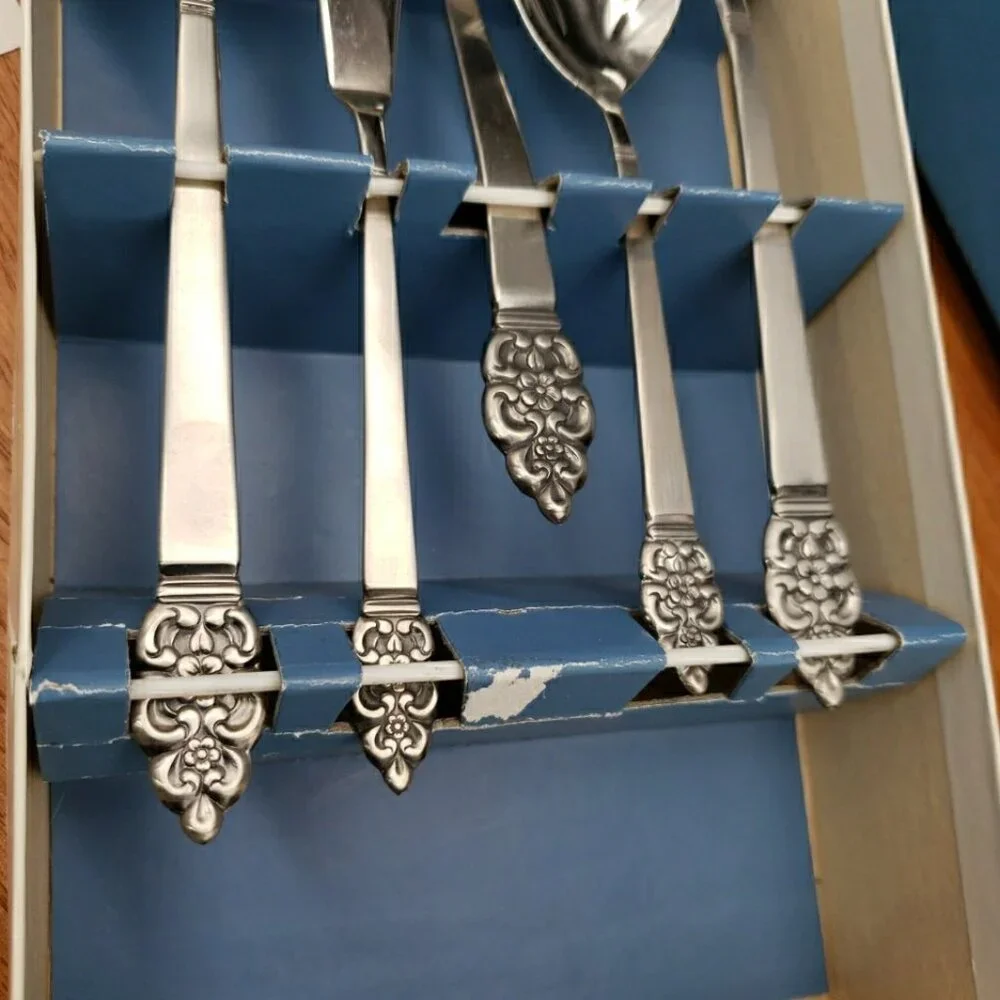 Oneidacraft Deluxe Stainless Nordic Crown 5 Pc Hostess Serving Set w/ Box Vtg
